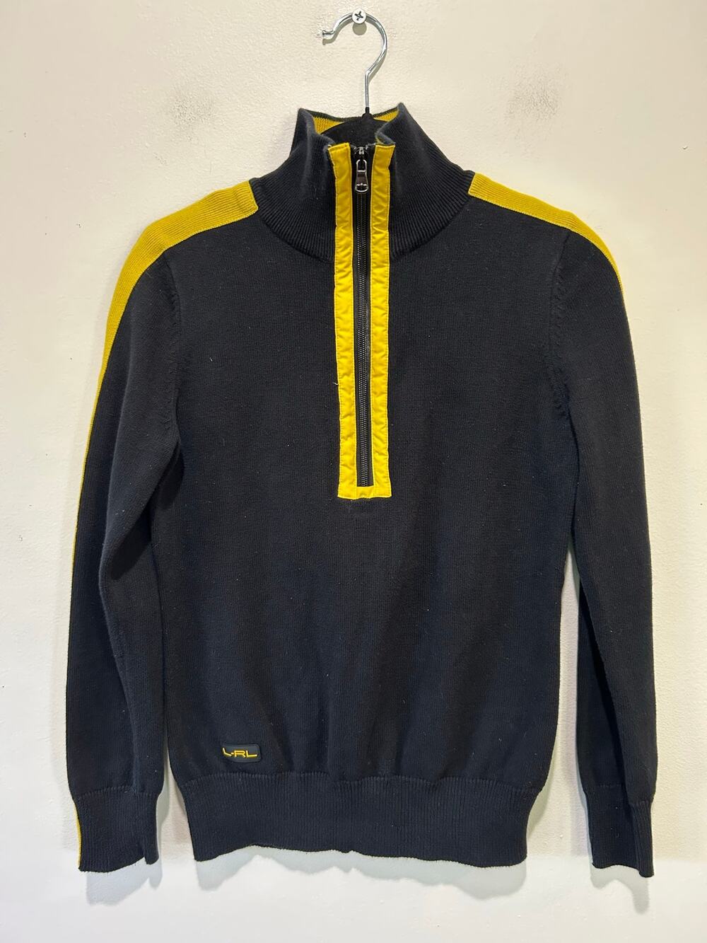 Ralph Lauren Active black yellow cotton knit quarter zip sweater size M